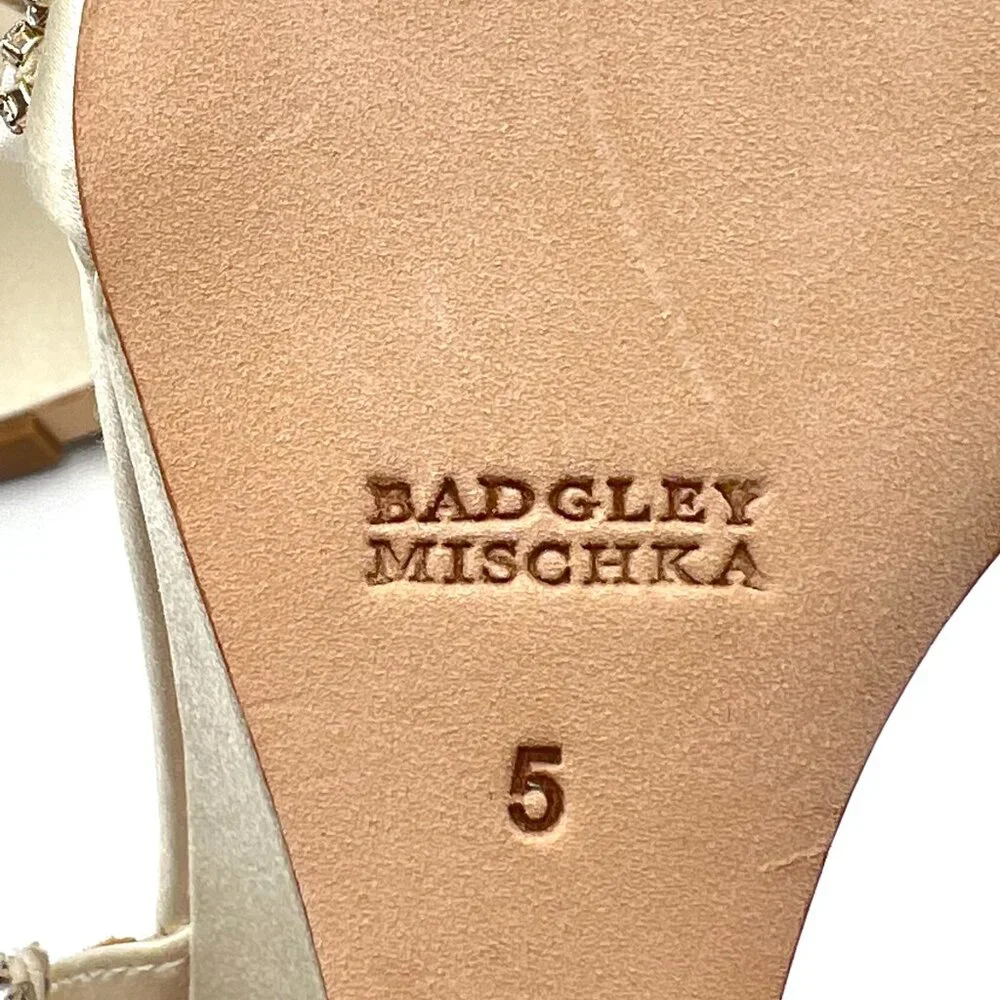 Badgley Mischka Size 5 Ivory White‎ Satin Jeweled Wedges Dress Sandals Shoes